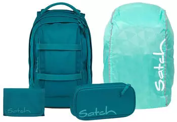 Satch Pack Set mit Schlamperm&auml;ppchen, Regenh&uuml;lle und Geldb&ouml;rse Deep Petrol