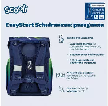 Scooli EasyStart Set Soccer Champ – Gepolstertes Tragesystem mit Brustgurt stabilisiert die Last