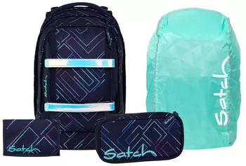 Satch Pack Set mit Schlamperm&auml;ppchen, Regenh&uuml;lle und Geldb&ouml;rse Purple Laser