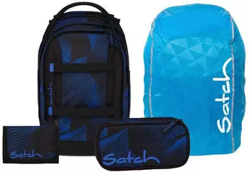 Satch Pack Set mit Schlamperm&auml;ppchen, Regenh&uuml;lle und Geldb&ouml;rse Seismic Blue