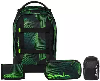 Satch Pack Set mit Schlamperm&auml;ppchen, Regenh&uuml;lle und Geldb&ouml;rse Seismic Green