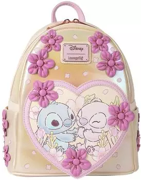Loungefly Stitch & Angel Cherry Blossom Heart Mini-Rucksack, Polyurethan (WDBK3953)