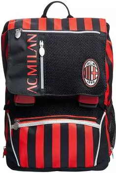 Seven AC Milan Schulrucksack erweiterbar, schwarz-rot, Kinder (2F2002101-899)