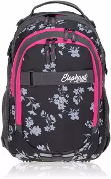 Elephant Hero Signature School Backpack Grey Flower Pink Zip
