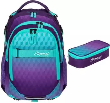 Elephant Hero Signature School Backpack & Pencil Pouch Violet Cube