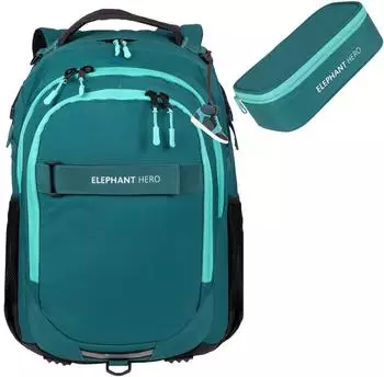 Elephant Hero Signature School Backpack & Pencil Pouch Petrol Turquoise Solid
