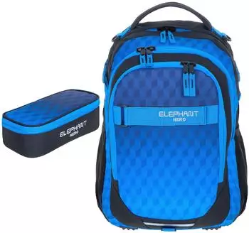 Elephant Hero Signature School Backpack & Pencil Pouch Dark Blue Cube