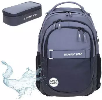 Elephant Hero Signature School Backpack & Pencil Pouch Color Block Black Anthracite