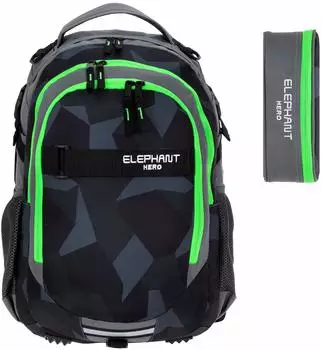 Elephant Hero Signature School Backpack & Pencil Pouch Cyber Camo Green