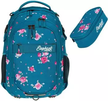 Elephant Hero Signature School Backpack & Pencil Pouch Blue Flower
