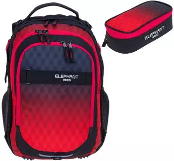 Elephant Hero Signature School Backpack & Pencil Pouch Red Cube