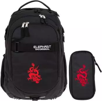 Elephant Hero Signature School Backpack & Pencil Pouch Black Dragon