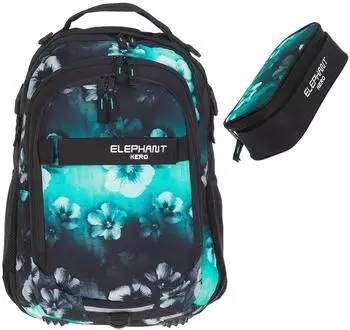 Elephant Hero Signature School Backpack & Pencil Pouch Flower Turquoise History