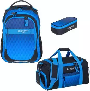 Elephant Hero Signature School Backpack with Sports Bag & Pencil Pouch Dark Blue Cube