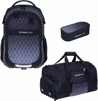 Elephant Hero Signature School Backpack with Sports Bag & Pencil Pouch Black Cube