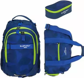 Elephant Hero Signature School Backpack with Sports Bag & Pencil Pouch Cyber Camo Neon