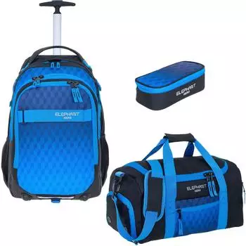 Elephant Hero Signature Schultrolley mit Sporttasche und Schlamperm&auml;ppchen Dark Blue Cube