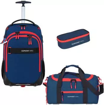 Elephant Hero Signature Schultrolley mit Sporttasche und Schlamperm&auml;ppchen Aqua Darkblue Red Solid