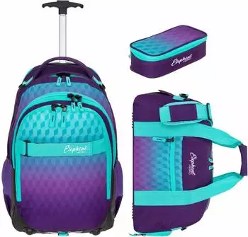 Elephant Hero Signature Schultrolley mit Sporttasche und Schlamperm&auml;ppchen Violet Cube