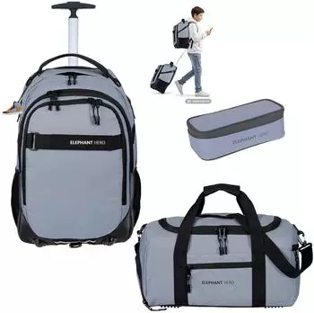 Elephant Hero Signature Schultrolley mit Sporttasche und Schlamperm&auml;ppchen Arctic Grey Black Solid