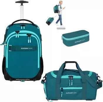 Elephant Hero Signature Schultrolley mit Sporttasche und Schlamperm&auml;ppchen Petrol Turquoise Solid