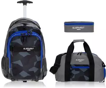 Elephant Hero Signature Schultrolley mit Sporttasche und Schlamperm&auml;ppchen Cyber Camo Blue