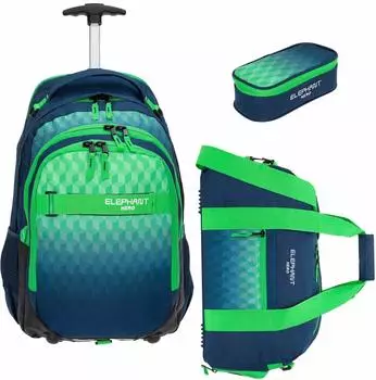Elephant Hero Signature Schultrolley mit Sporttasche und Schlamperm&auml;ppchen Green Cube