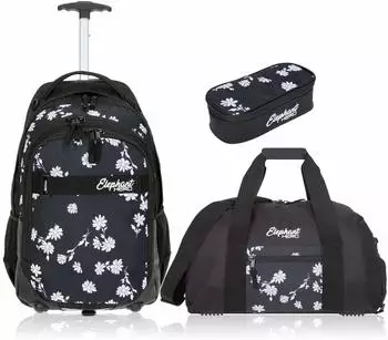 Elephant Hero Signature Schultrolley mit Sporttasche und Schlamperm&auml;ppchen Black Flower