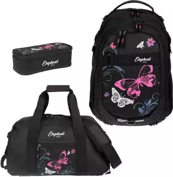Elephant Hero Signature Schultrolley mit Sporttasche und Schlamperm&auml;ppchen Pink Butterfly
