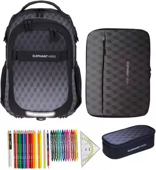 Elephant Hero Signature School Backpack Digital Ready Set Black Cube