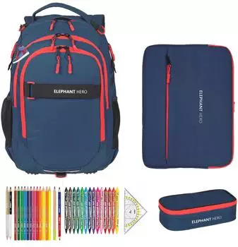 Elephant Hero Signature School Backpack Digital Ready Set Aqua Darkblue Red Solid