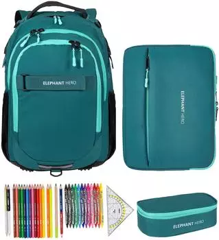 Elephant Hero Signature School Backpack Digital Ready Set Petrol Turquoise Solid