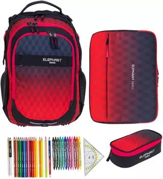 Elephant Hero Signature School Backpack Digital Ready Set Red Cube