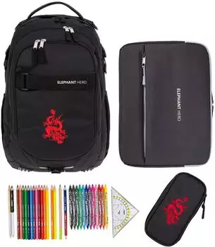Elephant Hero Signature School Backpack Digital Ready Set Black Dragon
