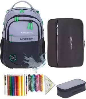 Elephant Hero Signature School Backpack Digital Ready Set Color Block Grey Green