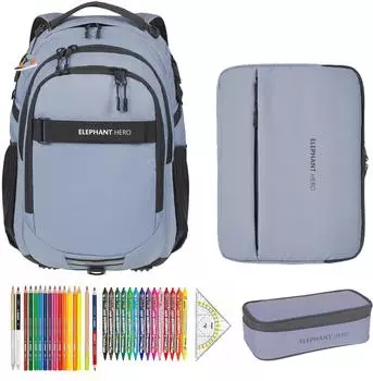 Elephant Hero Signature School Backpack Digital Ready Set Arctic Grey Black Solid