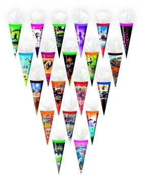 Livepac Office 20x Schultüte 25cm mit Tüllverschluß 20 verschiedene Motive/Farben