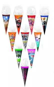 Livepac Office 10x Schultüte 25cm mit Tüllverschluß 10 verschiedene Motive/Farben
