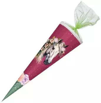 Nestler Schultüte Floral Horse 85cm mit Textilborte und Stoffblumen