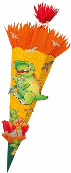 folia 92208/22222 Schultüten Bastelset Dino, inklusive Schultütenrohling aus 3D Wellpappe ca. 68 cm, Motivbögen und Bastelzubehör, gelb