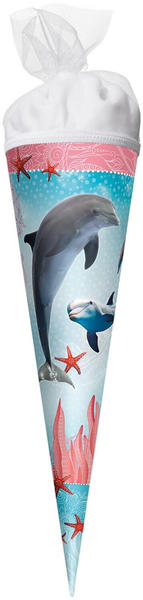 ROTH Schultüte Delfin mit Seesternen 35cm rund Tüllverschluss (673702)