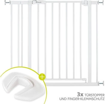 Hauck Türschutzgitter / Treppenschutzgitter Open N Stop 2 inkl. 9 cm Verlängerung + Türstopper 3er Pack White