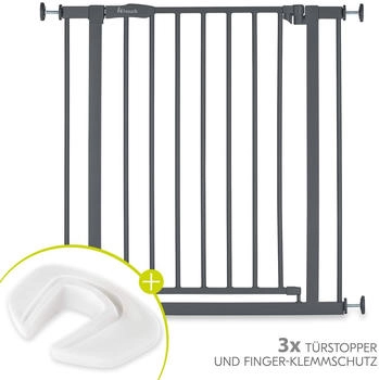 Hauck Türschutzgitter / Treppenschutzgitter Open N Stop 2 + Türstopper 3er Pack Dark Grey