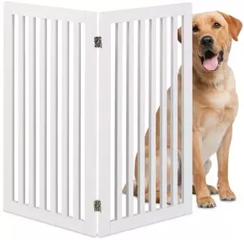 Relaxdays Hundeabsperrgitter, freistehend, faltbar, MDF, wei&szlig;, 91,5x103cm (10049178_49)