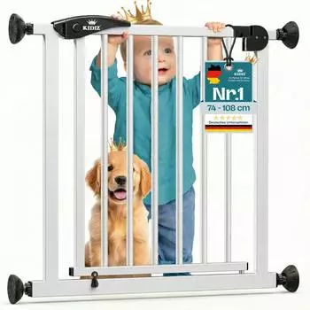 Kidiz Treppenschutzgitter ohne Bohren, 88-94cm, 75cm hoch, weiß/schwarz