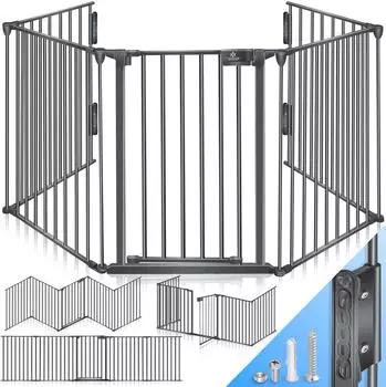 Kesser Kaminschutzgitter mit Tür, Metall, anthrazit, 360cm, 6-teilig