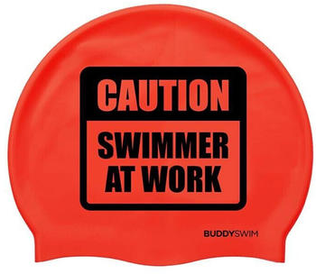 Buddyswim Caution Swimmer At Work Silicone Swimming Cap Rot (250856)