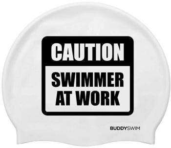 Buddyswim Caution Swimmer At Work Silicone Swimming Cap Weiß (250857)