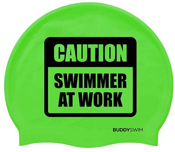 Buddyswim Caution Swimmer At Work Silicone Swimming Cap Grün (250854)