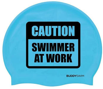 Buddyswim Caution Swimmer At Work Silicone Swimming Cap Blau (250853)